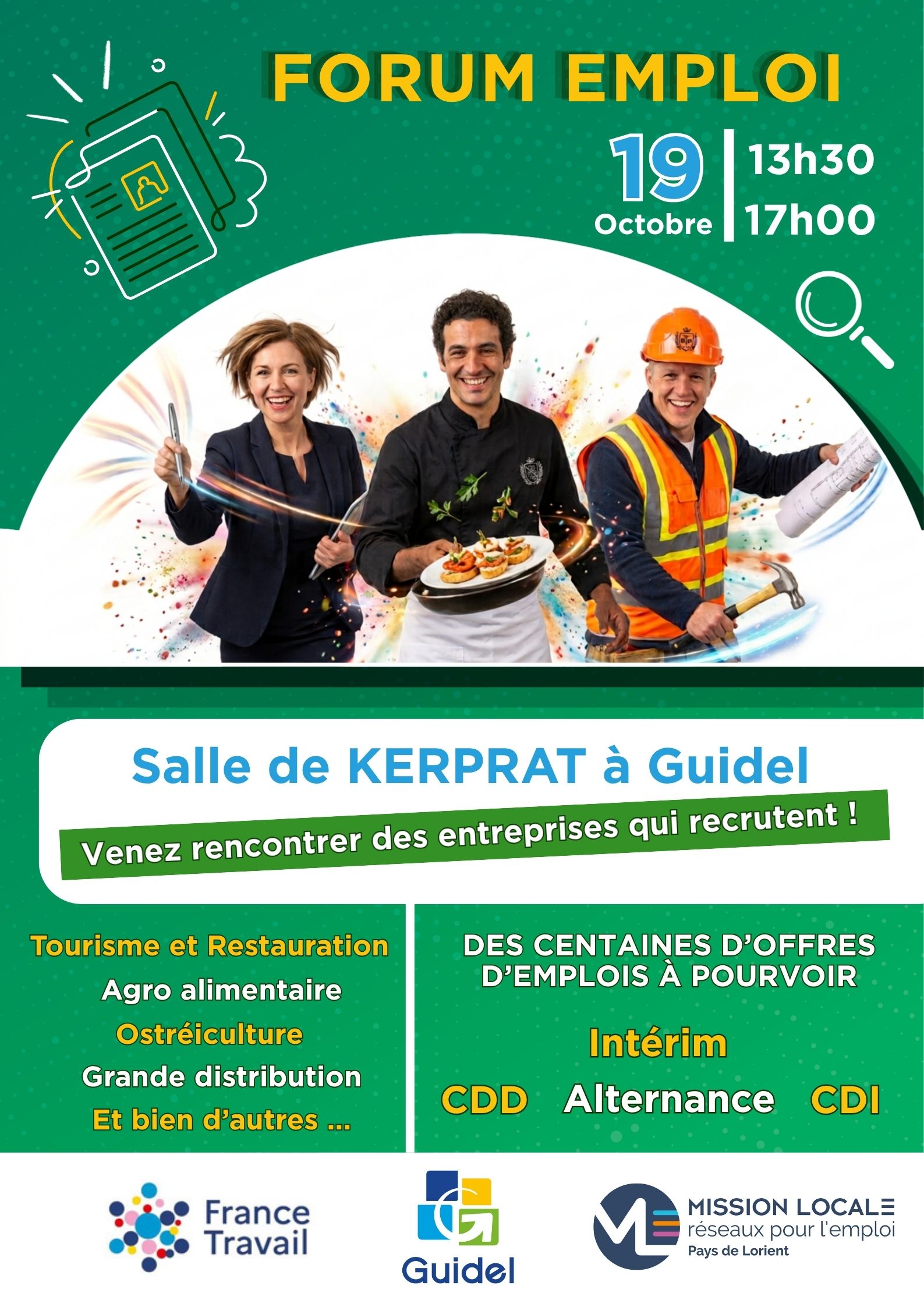 Affiche forum de l'emploi lundi 19 octobre de 13h30 à 17h salle de Kerprat