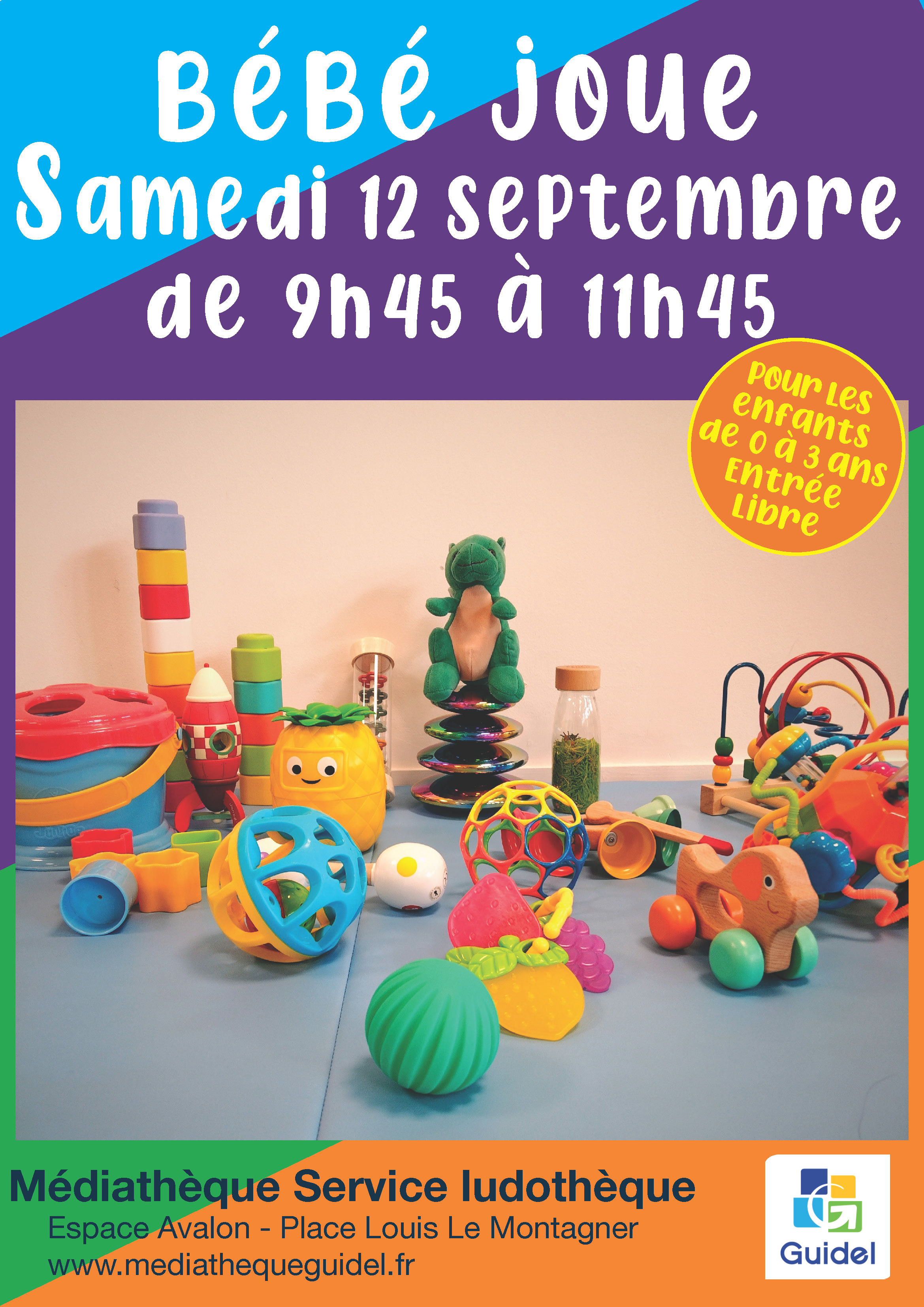 Bébé joue Samedi 12 septembre de 9h45 à 11h45 à la médiathèque pour les enfants de 0 à 3 ans Gratuit